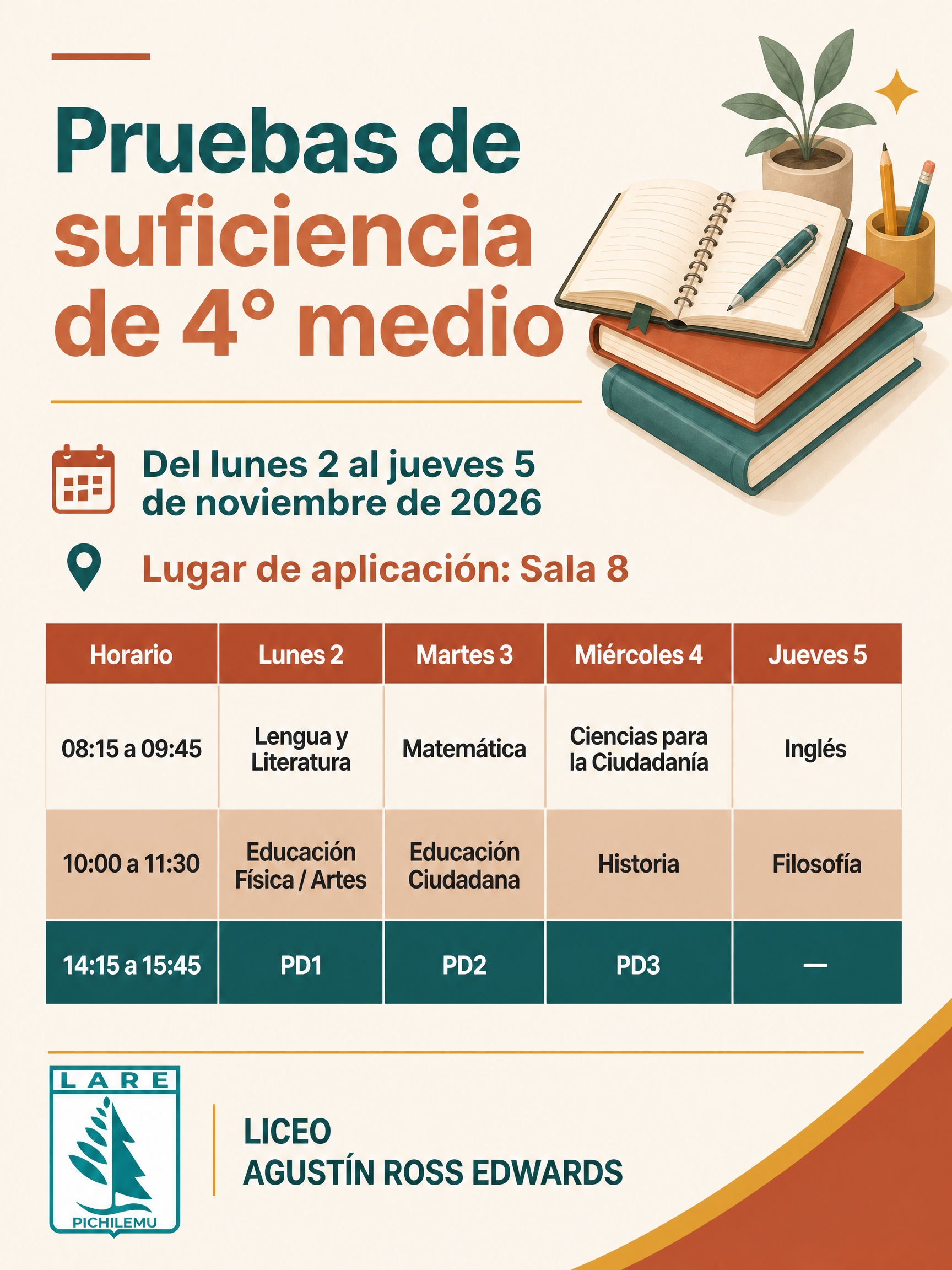 horario pruebas suficiencia 4medio 2026